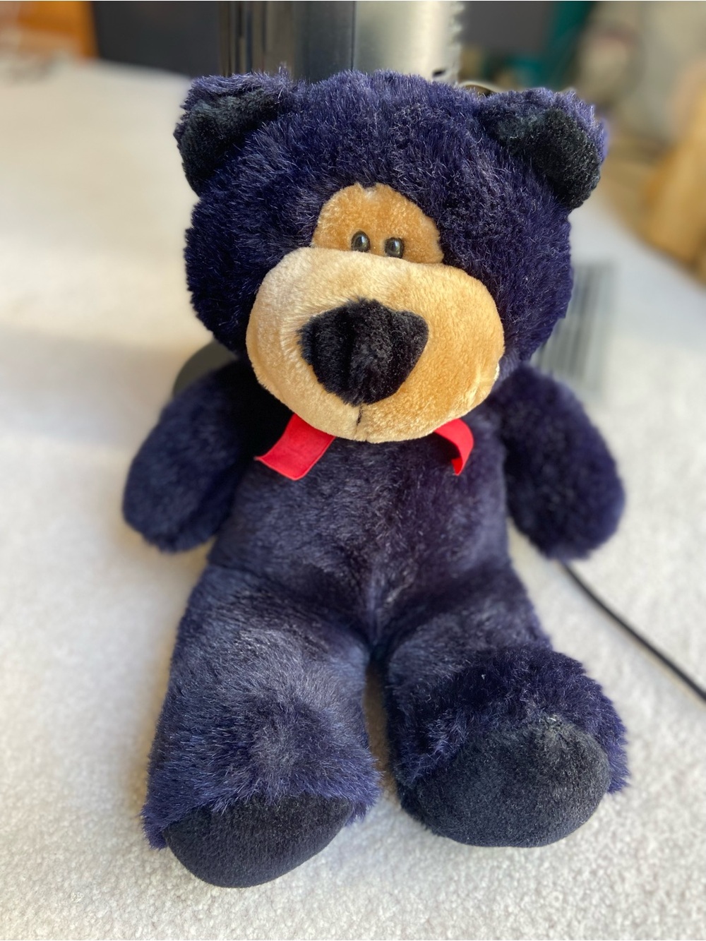 Plush Black Teddy Bear with Red Bow - Soft Kids Toy